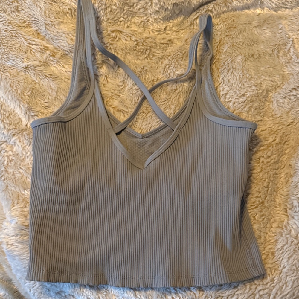 Vuori Ribbed V-Neck Racerback Tank Top - Gray - Picture 4 of 4